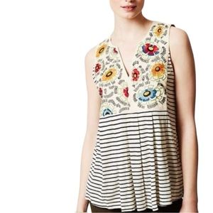 3 for $20 TINY by Anthropologie Flower Crown Embroidered Top Striped Black Ivory